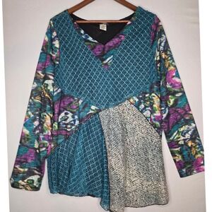 This & That‎ Mixed Media Art to Wear Top Women's 2XL Boho Abstract Patchwork